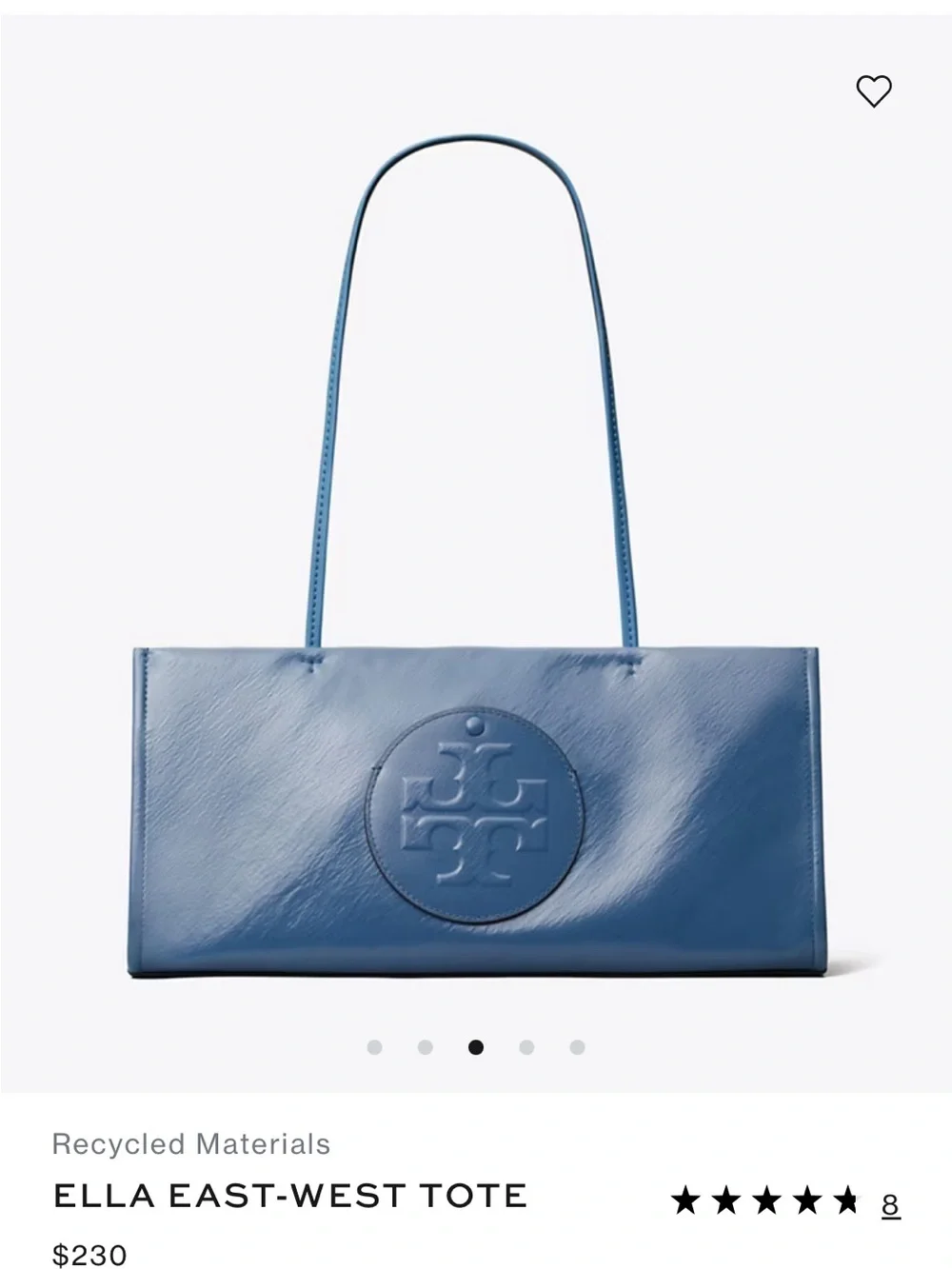 Tory Burch Periwinkle Blue Leather Shoulder Tote with Embossed Logo